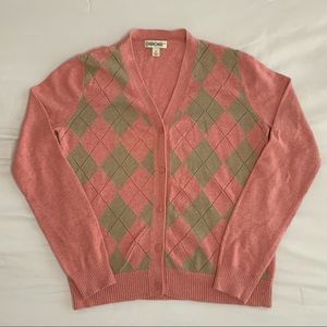 pink & cream button up argyle pattern cardigan